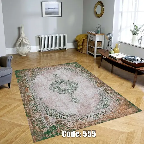فرشینه و قالیچه ( مستطیل ، گرد ، بیضی ) جنس پارچه شانل ترک طرح وینتیج مناسب هال و پذیرایی برند دفه کد555
