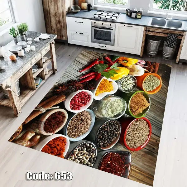 فرشینه و قالیچه ( مستطیل ، گرد ، بیضی ) جنس پارچه شانل ترک طرح فانتزی مناسب آشپزخانه برند دفه کد  653