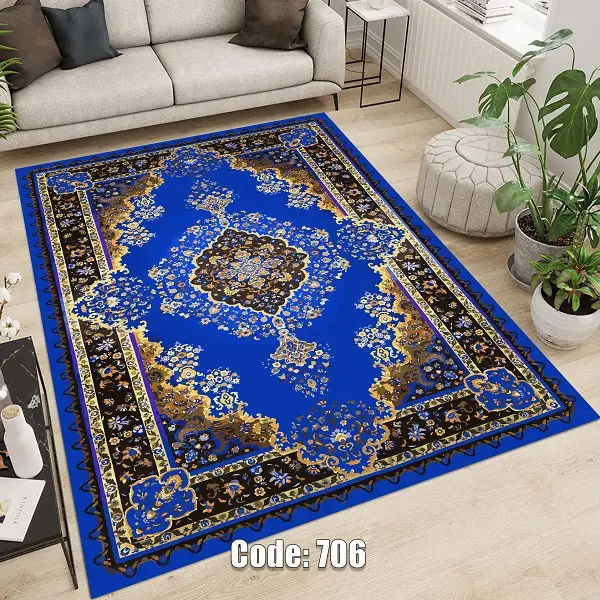 فرشینه و قالیچه ( مستطیل ، گرد ، بیضی ) جنس پارچه شانل ترک طرح سنتی و مدرن مناسب هال و پذیرایی برند دفه کد 706