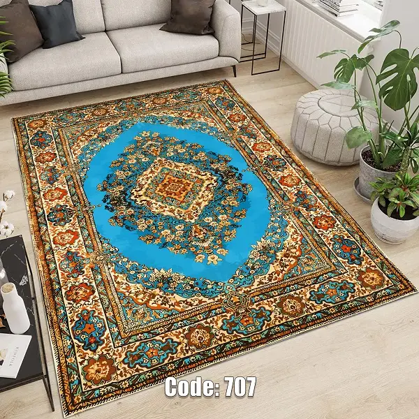 فرشینه و قالیچه ( مستطیل ، گرد ، بیضی ) جنس پارچه شانل ترک طرح سنتی و مدرن مناسب هال و پذیرایی برند دفه کد 707